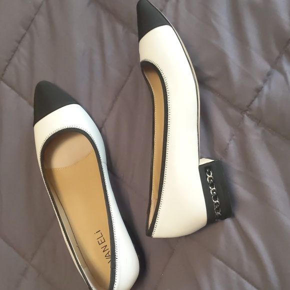 Vaneli Black and White Cap Toe Flats - Picture 2 of 5